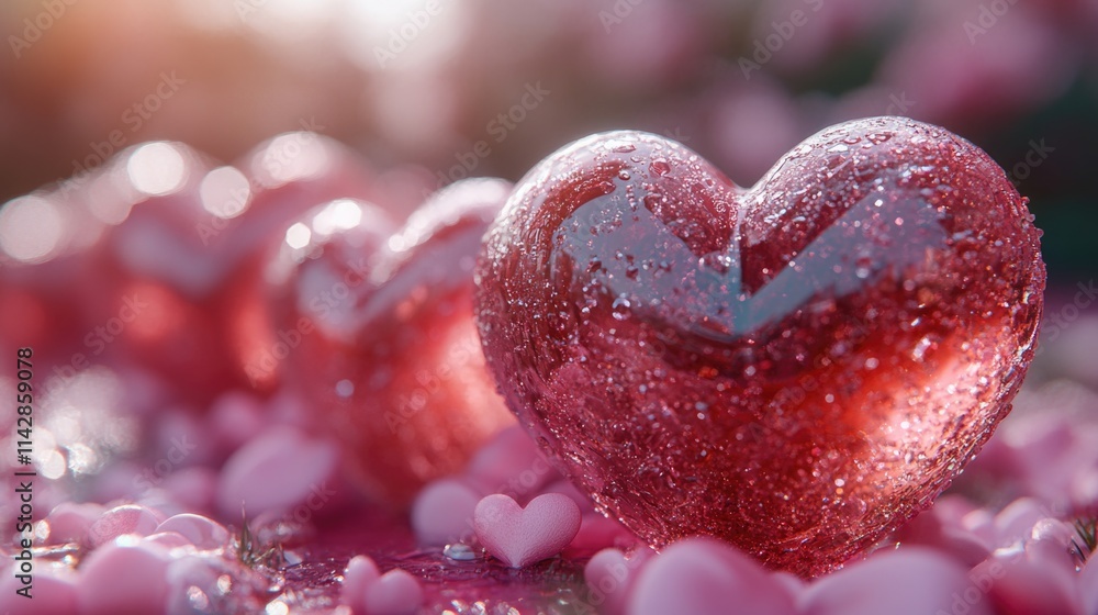 Fototapeta premium Close-up view of a single heart surrounded by other hearts, ideal for use in romantic or symbolic contexts