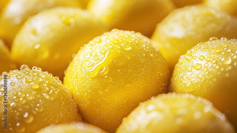 close-up shot of fresh lemons adorned with glistening water droplets. the vibrant yellow and intricate textures evoke a sense of freshness and vitality, perfect for culinary themes close-up shot of fresh lemons adorned with glistening water droplets. the vibrant yellow and intricate textures evoke a sense of freshness and vitality, perfect for culinary themes