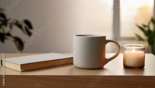 Wallpaper Mural A scene with a stylishly designed mug filled with hot tea, a small book and incense on the table creating a cozy atmosphere. Torontodigital.ca