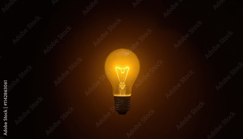 Glowing lightbulb emits soft yellow light. Illustrates innovation, creativity against dark background. Modern tech idea. Creative design concept. Simple photo. Inspiration. Future vision. Business. Glowing lightbulb emits soft yellow light. Illustrates innovation, creativity against dark background. Modern tech idea. Creative design concept. Simple photo. Inspiration. Future vision. Business.
