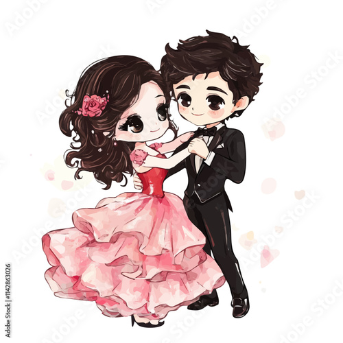 Cute Couple with Dancewear Style Vector Illustration | Graceful and Performance-Ready Fashion Artwork  
