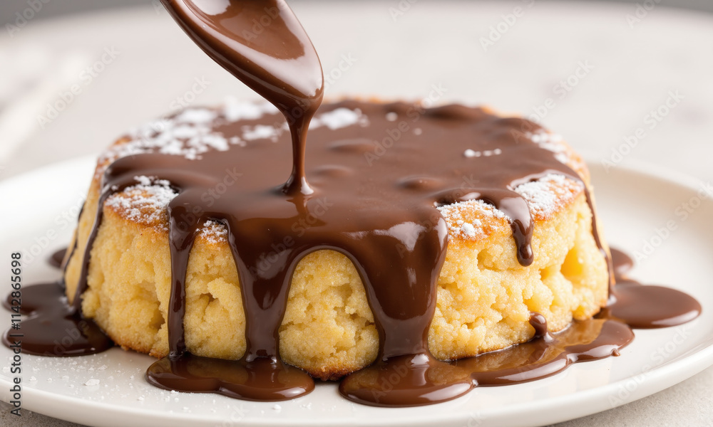 Soft mocha mousse chocolate splash over a bread pudding A gentle splash of chocolate sauce in mocha tones cascading Soft mocha mousse chocolate splash over a bread pudding A gentle splash of chocolate sauce in mocha tones cascading