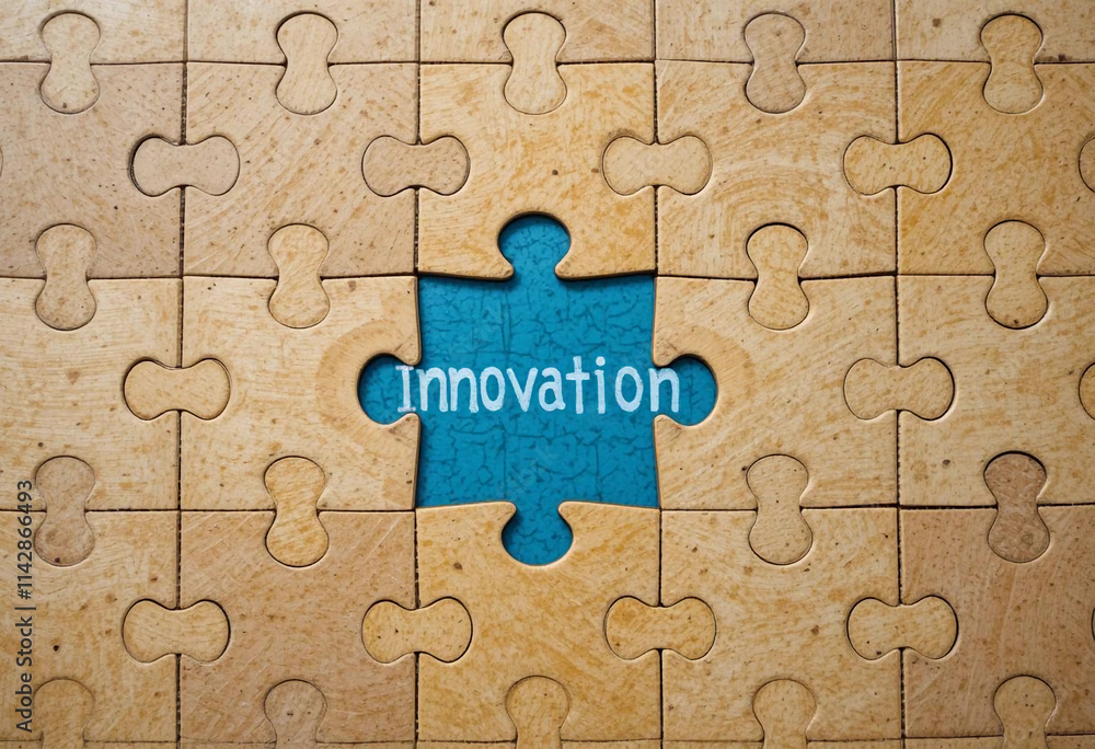 Fototapeta premium Innovation Puzzle: Bridging the Knowledge Gap ,Ideal for Business presentations, education content, technology solutions, creative brainstorming, motivational campaigns.