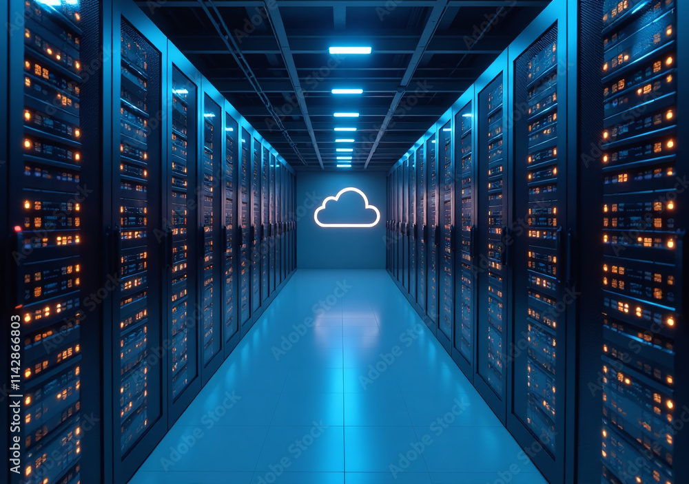 Fototapeta premium efficient cloud storage managed sleek data center humming servers bright led