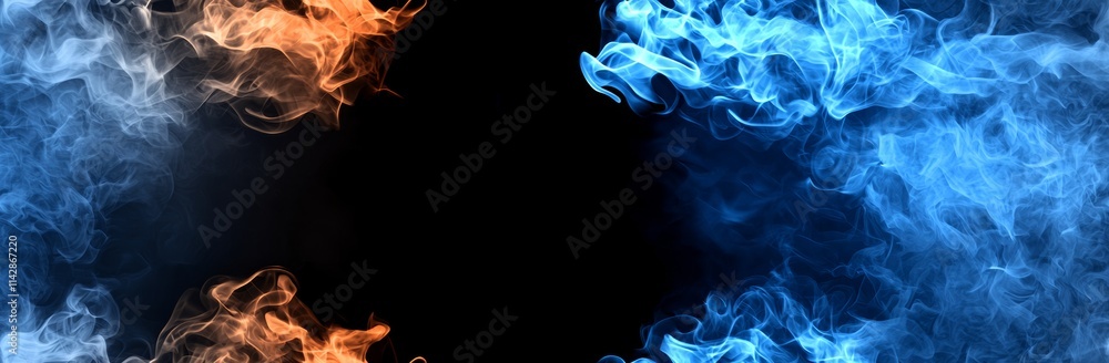 Dynamic swirling smoke effects in blue and orange create a vibrant background for creative projects and designs. Dynamic swirling smoke effects in blue and orange create a vibrant background for creative projects and designs.