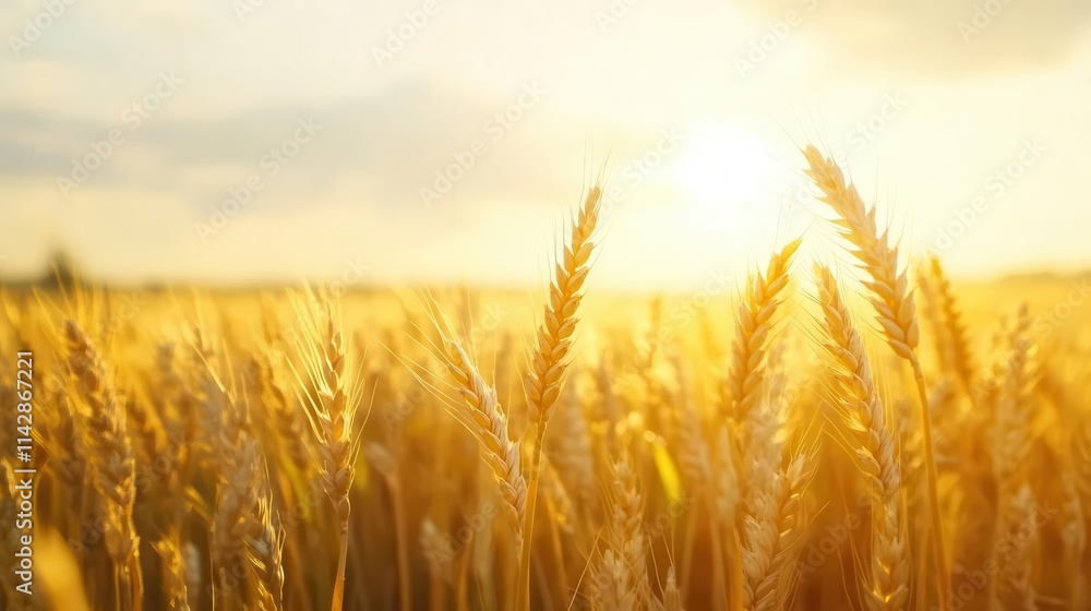 golden wheat field illuminated by the soft morning sun, with green stalks swaying gently against a backdrop of clouds in the clear sky, embodying a peaceful rural setting golden wheat field illuminated by the soft morning sun, with green stalks swaying gently against a backdrop of clouds in the clear sky, embodying a peaceful rural setting