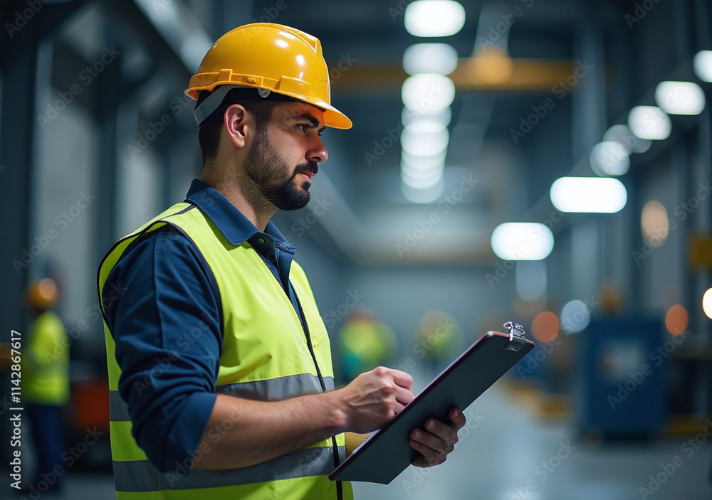 Obraz premium engineer wears hard hat monitor systems industrial plant