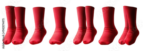 six red socks on a transparent background. isolated the socks are arranged in three pairs photo