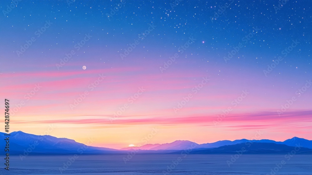 Serene Pink and Blue Sunset over Mountain Range Serene Pink and Blue Sunset over Mountain Range