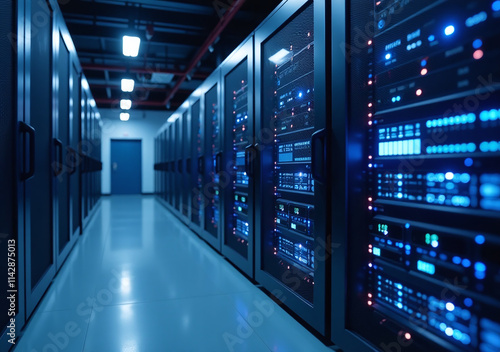 highly secured servers run modern data center blue lighting efficient digital