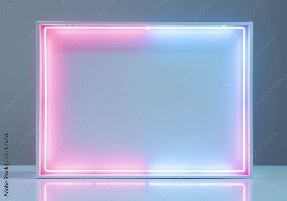 holographic digital frame features glowing borders ample copy space glossy white surface digital