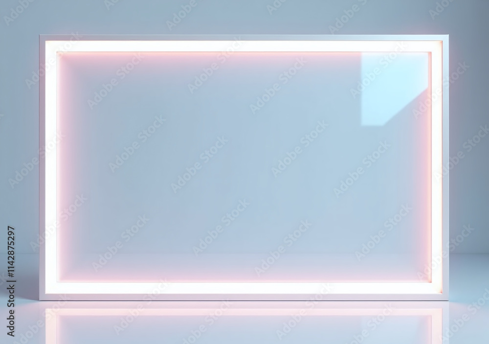 holographic digital frame features glowing borders ample copy space glossy white surface digital holographic digital frame features glowing borders ample copy space glossy white surface digital