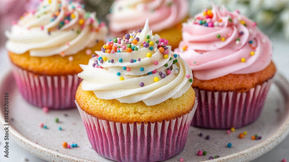 Delicious Sprinkled Cupcakes on a Plate Delicious Sprinkled Cupcakes on a Plate