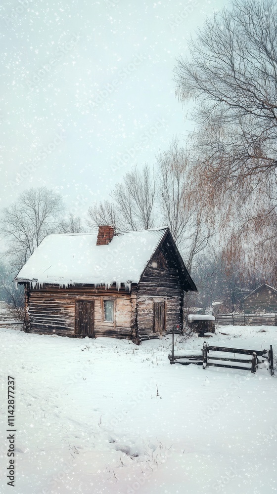 Winter Wonderland Log Cabin in Snowy Landscape Winter Wonderland Log Cabin in Snowy Landscape