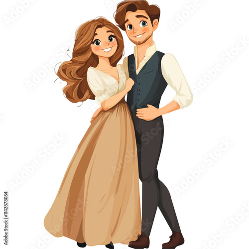 Couple with Fantasy Style Vector Illustration | Dreamy and Enchanting Fashion Artwork  
