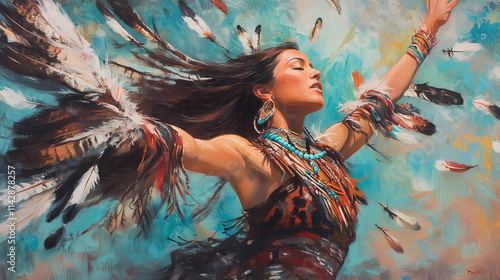 Oil painting of a Native-American woman