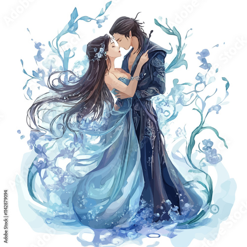 Couple with Fantasy Style Vector Illustration | Dreamy and Enchanting Fashion Artwork  
