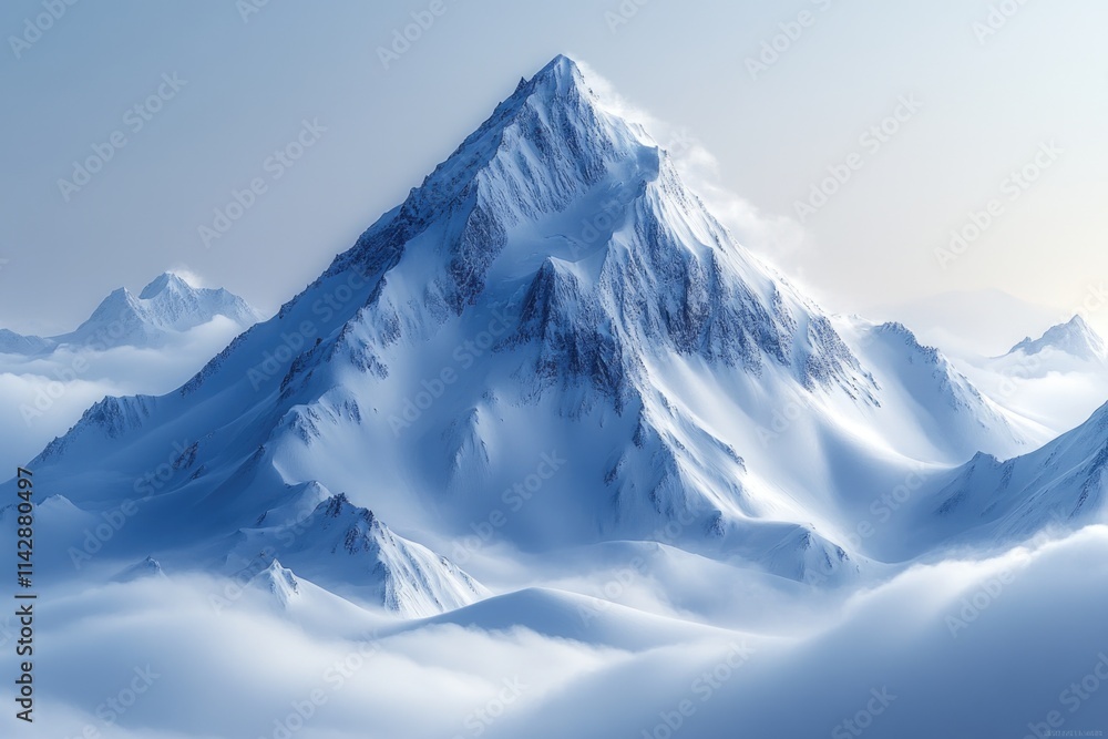 Mountain scene with thick layers of snow and clouds Mountain scene with thick layers of snow and clouds