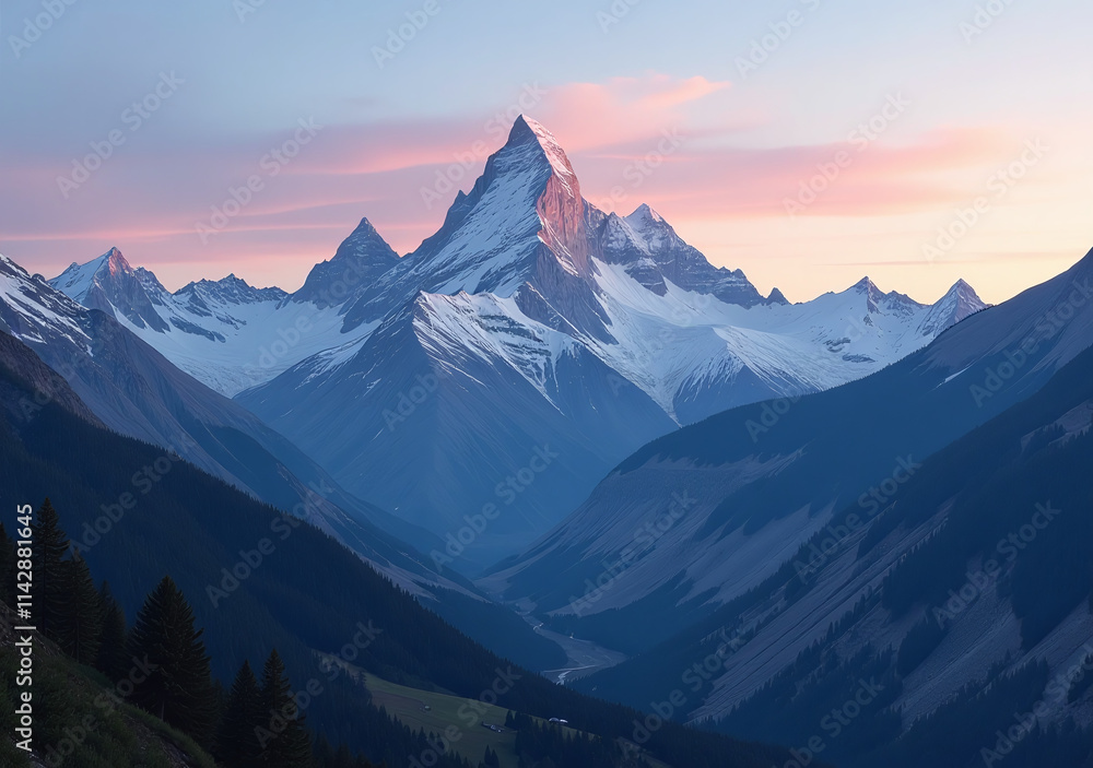 mountain peaks meet gentle fading light serene peaceful evening mountain peaks meet gentle fading light serene peaceful evening