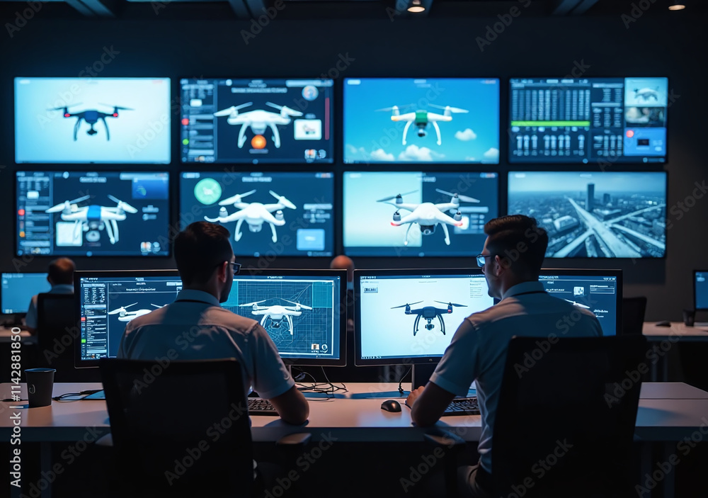 multiple drone operators monitor several screens modern control multiple drone operators monitor several screens modern control