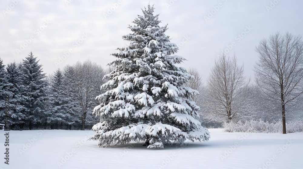 majestic snowy tree standing tall in a tranquil meadow, blanketed in soft white snow under a pale blue sky, evoking a serene winter wonderland filled with calm and beauty majestic snowy tree standing tall in a tranquil meadow, blanketed in soft white snow under a pale blue sky, evoking a serene winter wonderland filled with calm and beauty