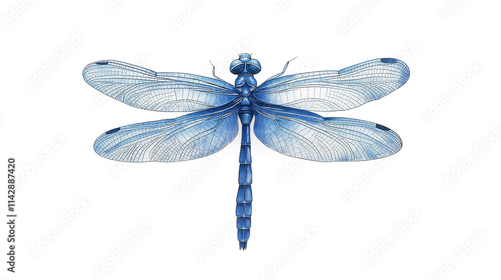 Hand-drawn blue dragonfly isolated on a white background Hand-drawn blue dragonfly isolated on a white background