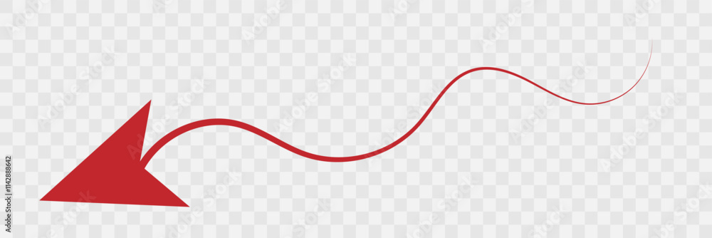 red hand draw left down sketchy curve arrow black marker pen arrow sign on paper isolated on white background. red hand draw left down sketchy curve arrow black marker pen arrow sign on paper isolated on white background.