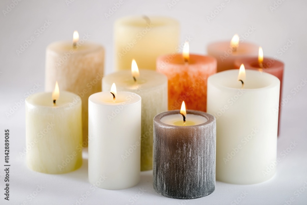 A group of candles arranged together, often used in decorative settings or as a symbol of warmth and comfort A group of candles arranged together, often used in decorative settings or as a symbol of warmth and comfort