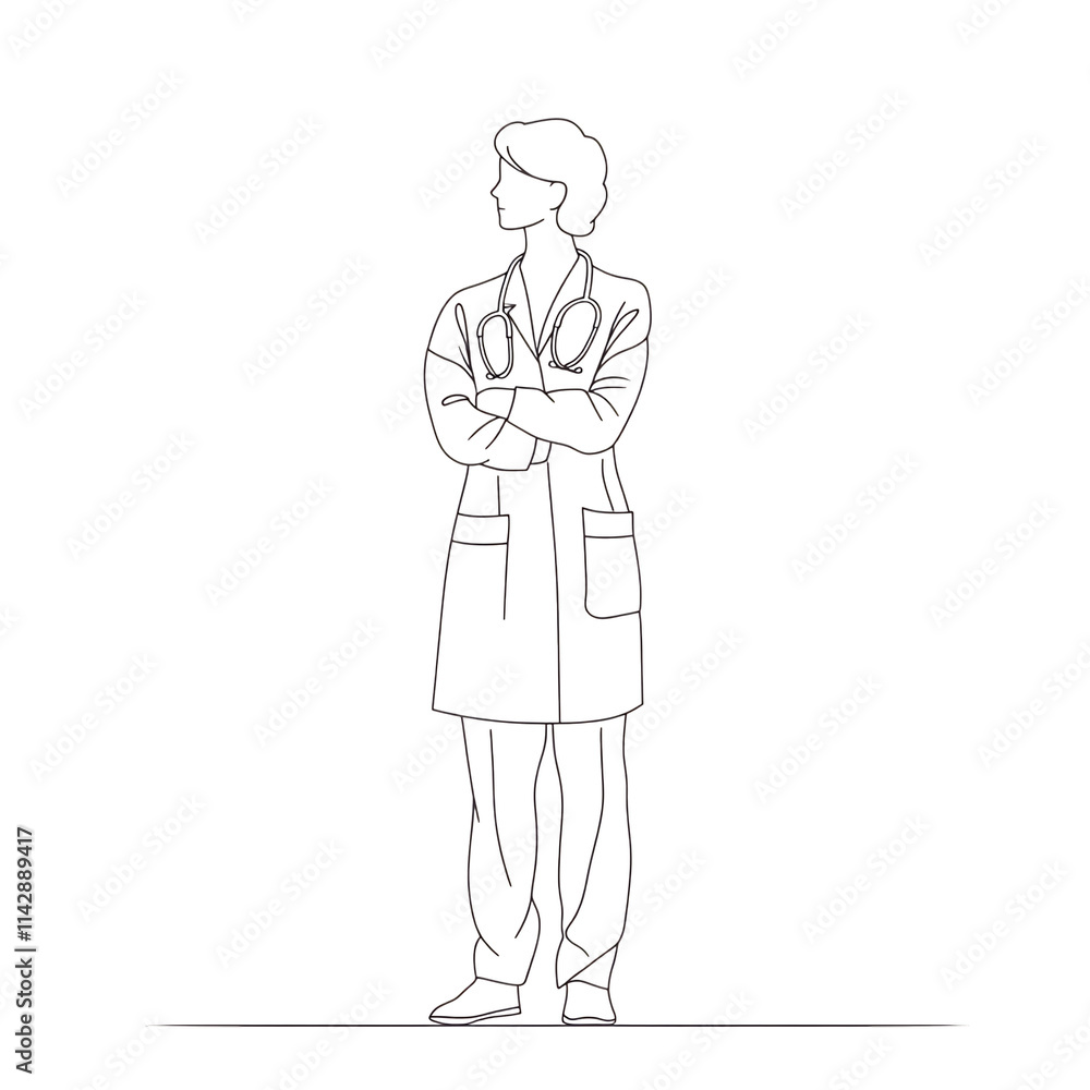 Simple line drawing of a female doctor. Healthcare, medical professional concept. Simple line drawing of a female doctor. Healthcare, medical professional concept.
