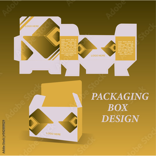 Packaging box design with Box dies line, 3d Box Mockup, icon, frames and Design elements, 3d Illustration, Vector design Template.