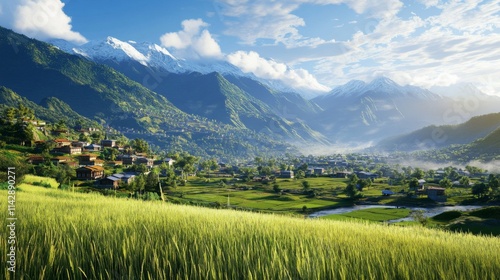 Scenic Valley with Monasteries Overlooking Mountains