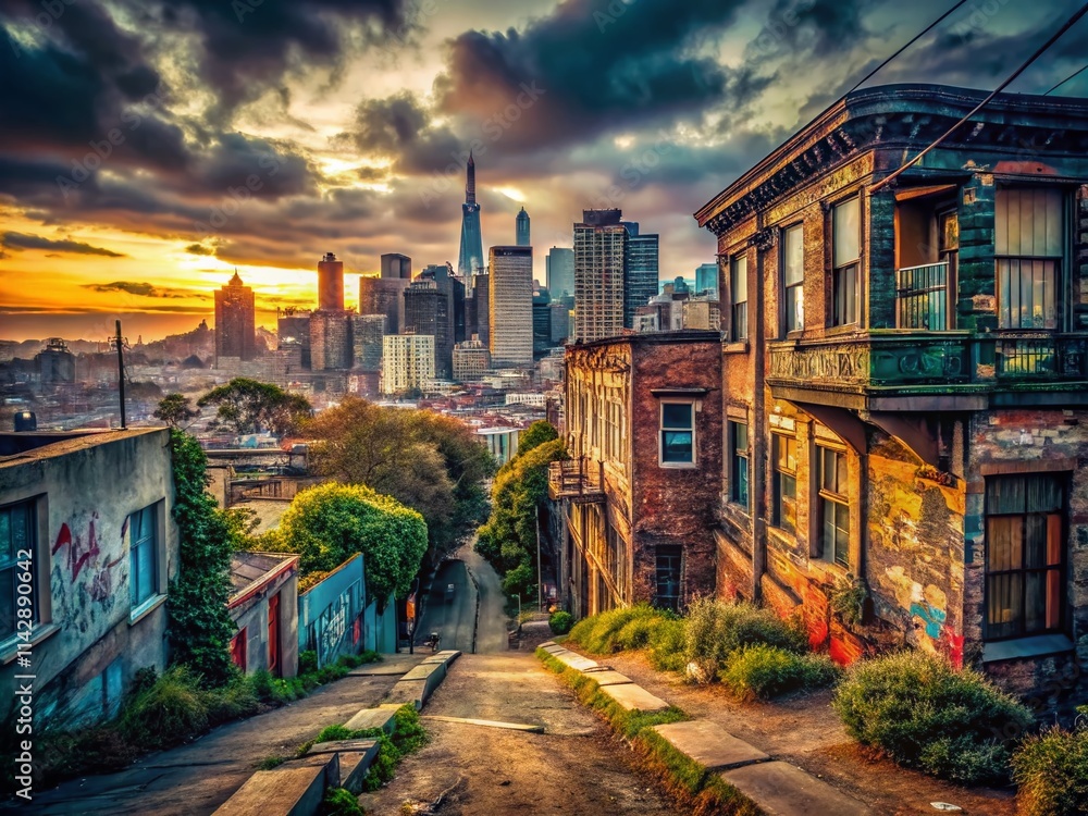 Fototapeta premium San Francisco Urban Exploration Photography: Abandoned Buildings, Graffiti Art, Cityscapes