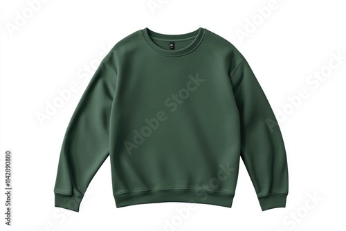 A casual green sweatshirt placed on a plain white background, perfect for branding or design purposes photo