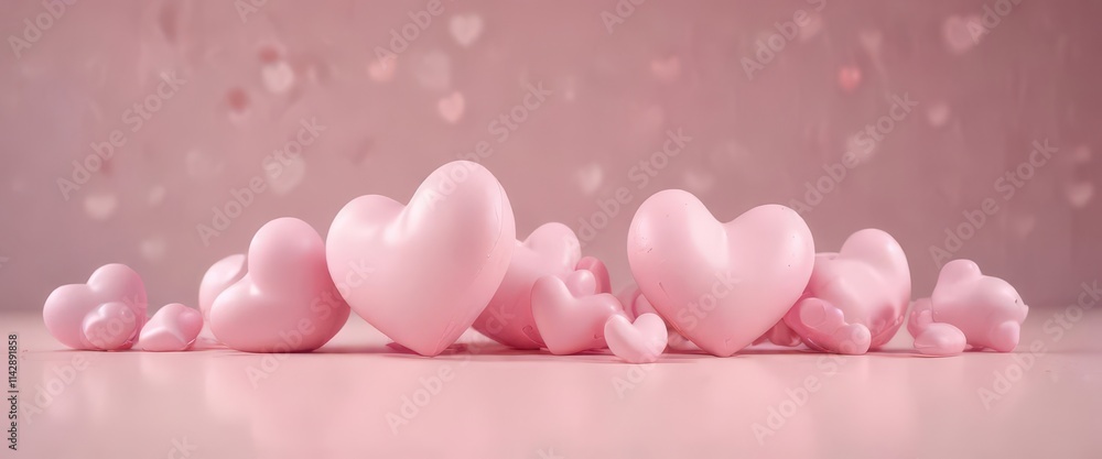 Soft pink hearts float on a pastel background , wedding, love, ethereal Soft pink hearts float on a pastel background , wedding, love, ethereal