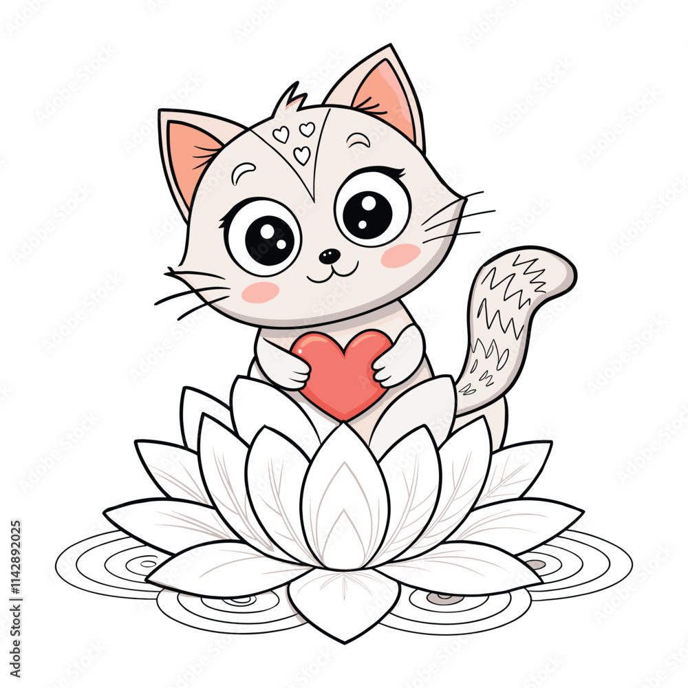 Obraz premium Cat Mandala Coloring Page with Lotus Flower Design