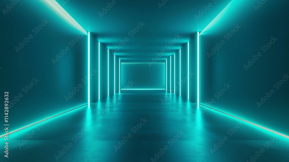 Fototapeta premium a long corridor with neon lighting.