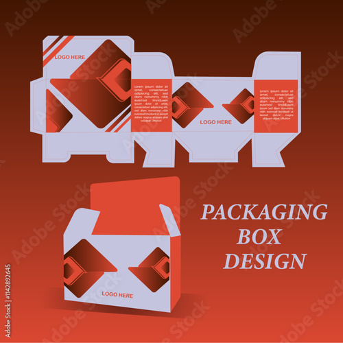 Packaging box design with Box dies line, 3d Box Mockup, icon, frames and Design elements, 3d Illustration, Vector design Template.