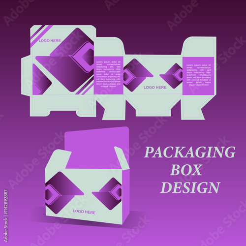 Packaging box design with Box dies line, 3d Box Mockup, icon, frames and Design elements, 3d Illustration, Vector design Template.