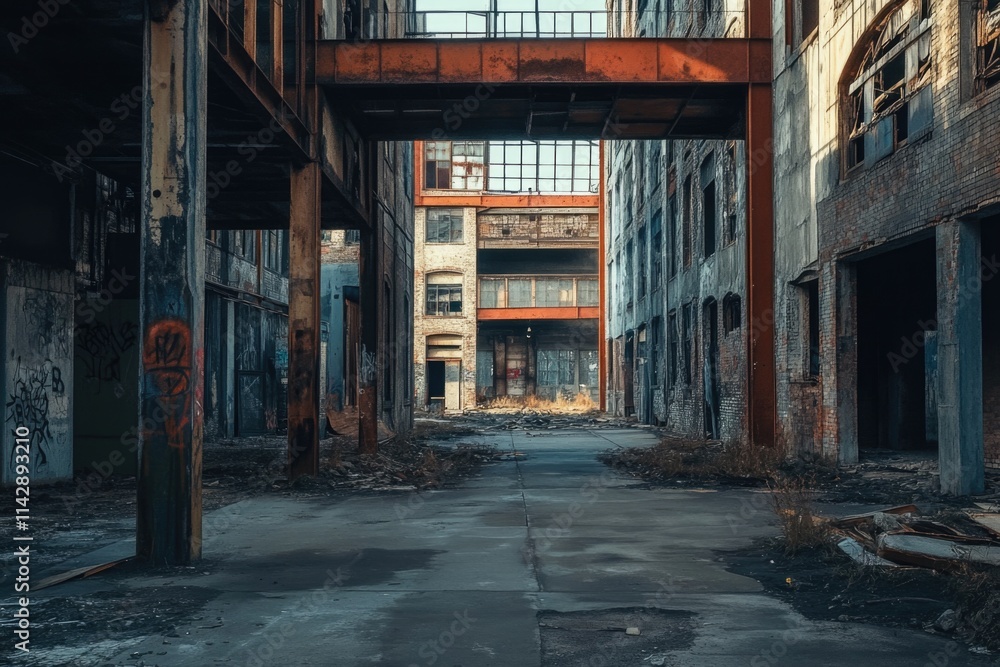 Fototapeta premium Industrial building with many windows and no activity inside