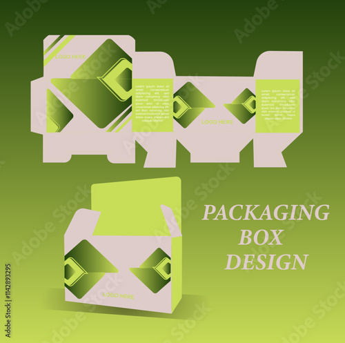 Packaging box design with Box dies line, 3d Box Mockup, icon, frames and Design elements, 3d Illustration, Vector design Template.