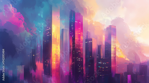 vibrant abstract cityscape panorama photo