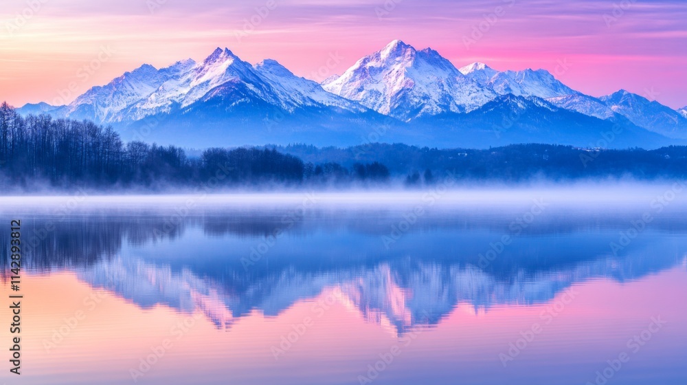 Serene Snow-Capped Mountains Reflected in Calm Lake Serene Snow-Capped Mountains Reflected in Calm Lake