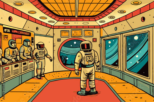 Intergalactic Journey: Astronauts in a Space Station Observing the Cosmos