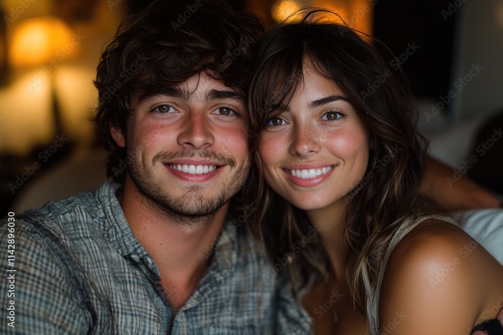 A man and a woman standing together, smiling for the camera A man and a woman standing together, smiling for the camera