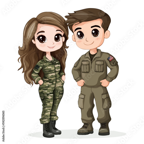 Cute Couple with Military Style Vector Illustration | Tactical and Trendy Fashion Artwork for Logos & Digital Designs  
