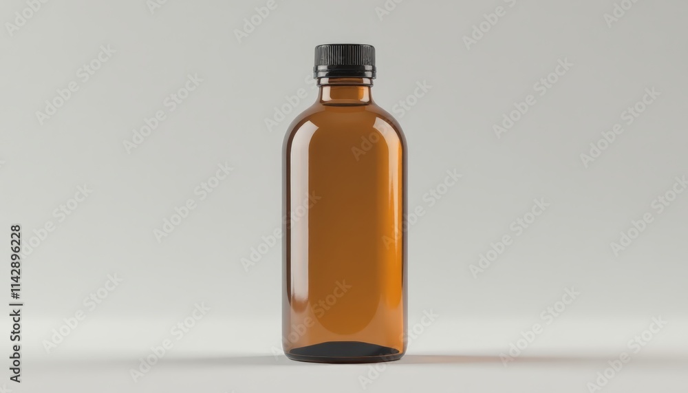 Bottle Mockup with Cap. Brown glass bottle with black cap on white background and copy space Bottle Mockup with Cap. Brown glass bottle with black cap on white background and copy space