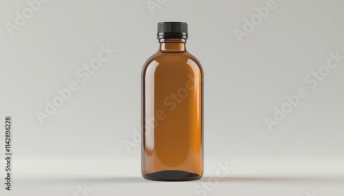 Bottle Mockup with Cap. Brown glass bottle with black cap on white background and copy space