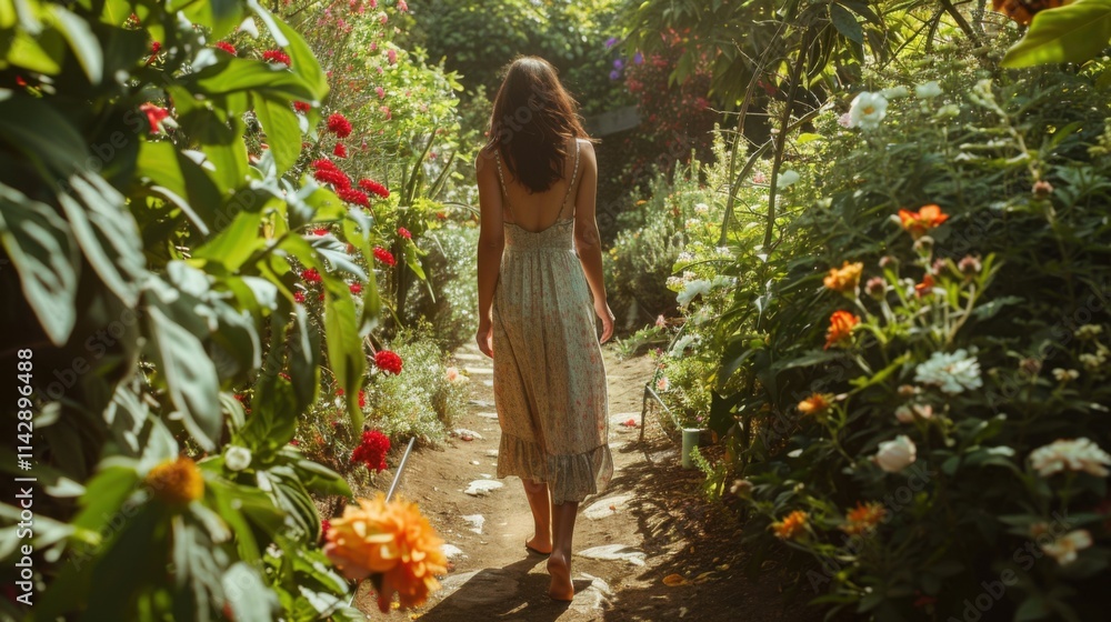 A stroll down a narrow path surrounded by flowers and greenery. A stroll down a narrow path surrounded by flowers and greenery.