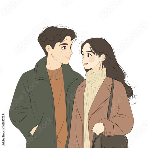 Couple with Modest Style Vector Illustration | Elegant and Contemporary Fashion Artwork for Logos & Digital Designs  
