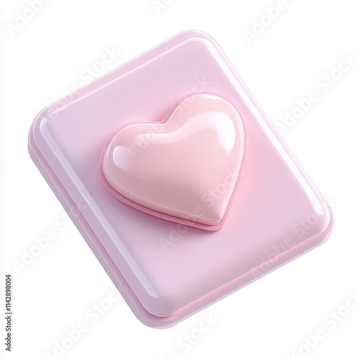 A soft pink heart-shaped object rests on a rectangular base, ideal for Valentine's promotions, romance-related content, or beauty products, Its design evokes love and care,